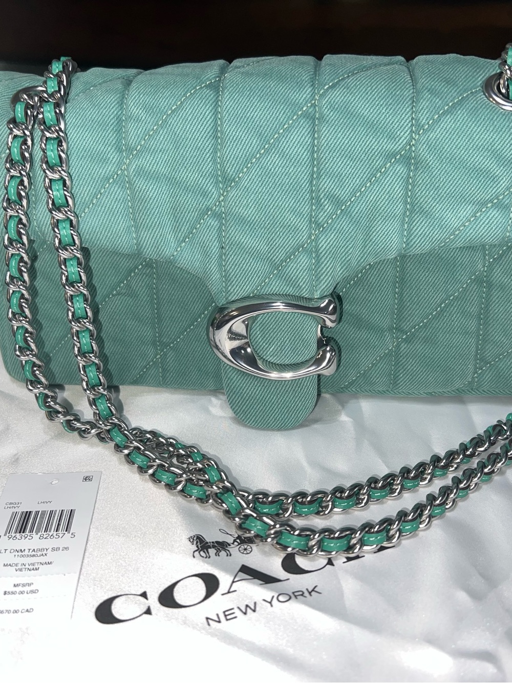 Coach Quilted Chain Tabby 26 in Ivy 💚🩵